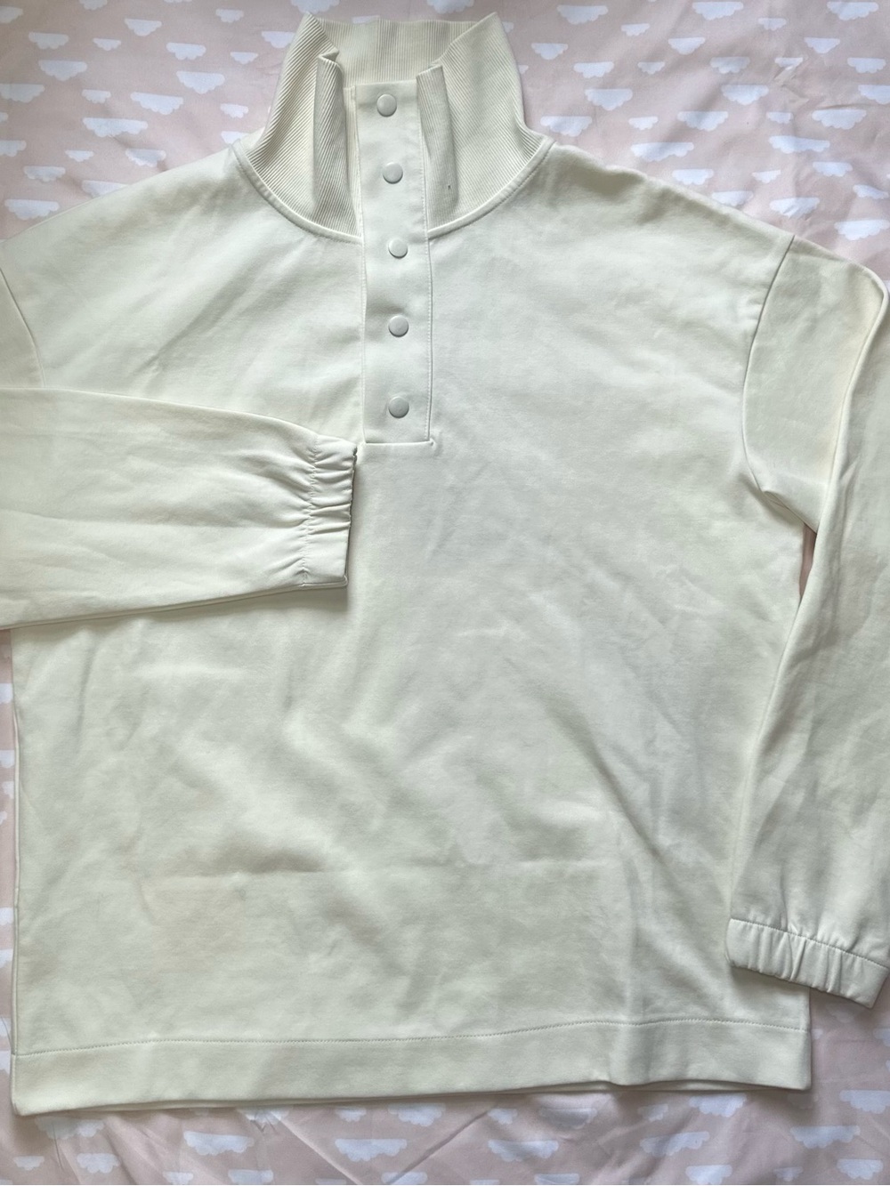 Zara Cream Snap-Front Funnel Neck Sweatshirt